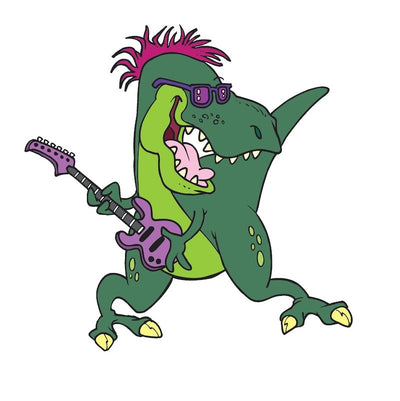 Edible icing image Dinosaur T Rex playing guitar