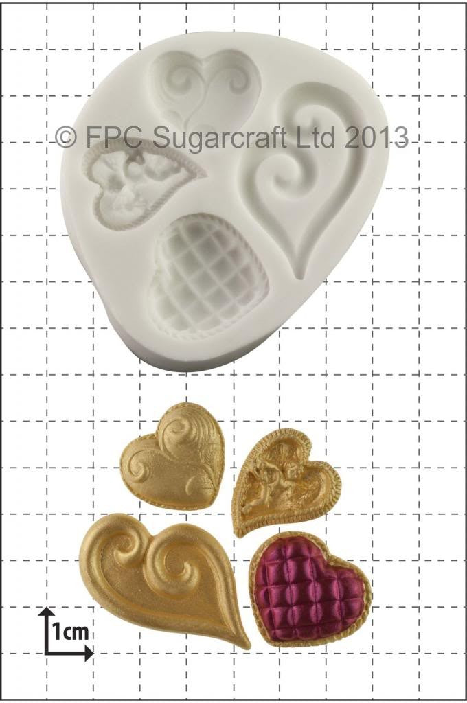 Fancy hearts (4) silicone mould