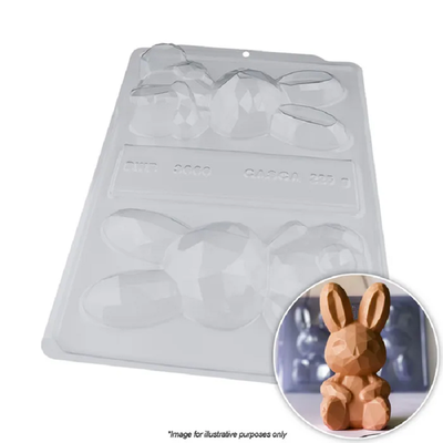 3d faceted sitting geode bunny chocolate mould