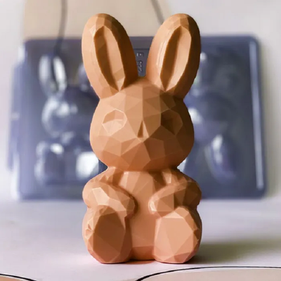 Finished chocolate bunny 3d faceted sitting geode bunny chocolate mould