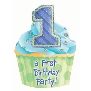 1st birthday blue JUMBO cupcake invites