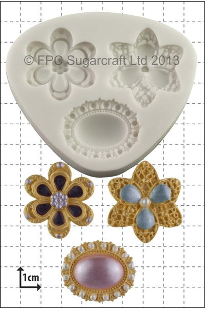 Three Brooches (cake jewellery) silicone mould