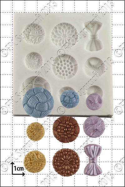 Buttons antique assorted and bow silicone mould