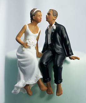Whimsical couple bride and groom cake topper (ethnic skin tone)