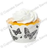 Cupcake wrappers Black and White butterflies (12)