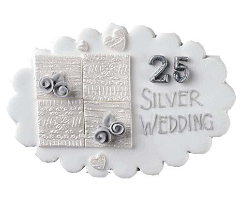 25th Silver wedding anniversary icing sugar plaque