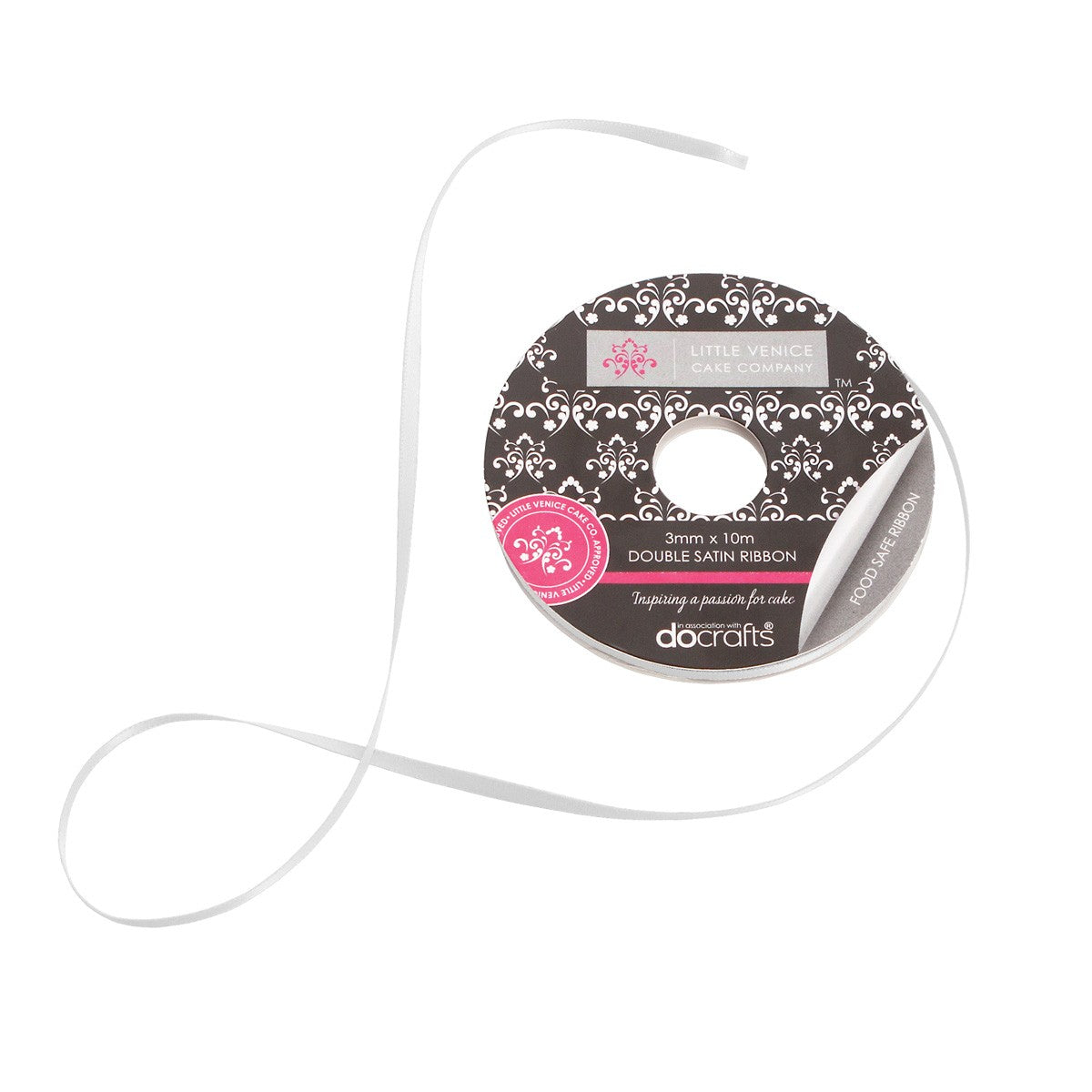 LVCC White 3mm Double satin ribbon spool x10 metres - Kiwicakes