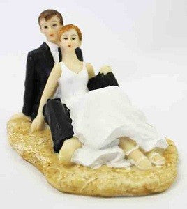 Bride and Groom cake topper Beach couple sitting (resin)