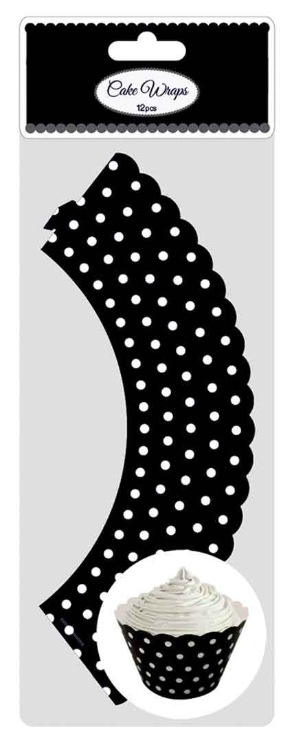 Cupcake Wrappers Black and White polka dot