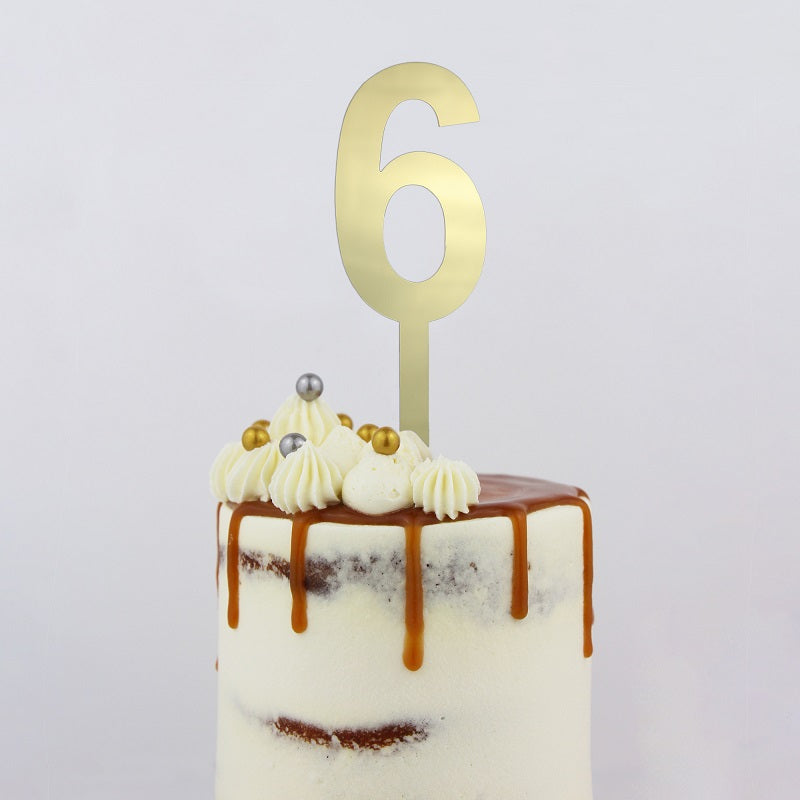 Large Gold acrylic number topper 6 - Kiwicakes
