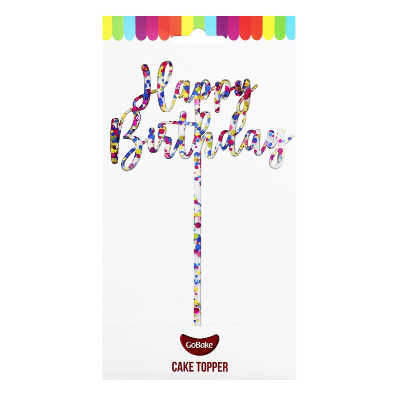 Small Gobake HAPPY BIRTHDAY Acrylic economy mirror topper Rainbow Glitter