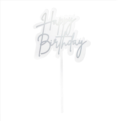 Layered clear topper with Silver HAPPY BIRTHDAY Acrylic economy topper