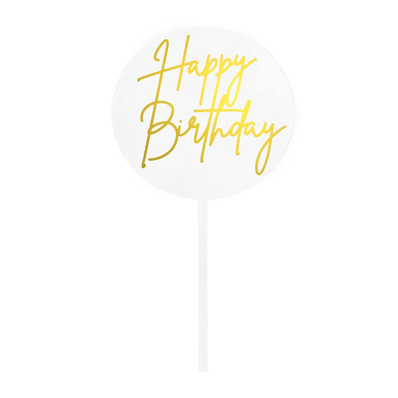 Round Circle Layered clear topper with Gold HAPPY BIRTHDAY Acrylic economy topper