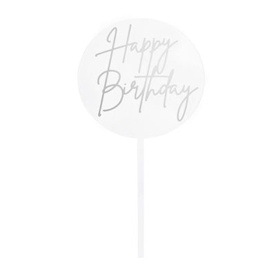 Round Circle Layered clear topper with Silver HAPPY BIRTHDAY Acrylic economy topper