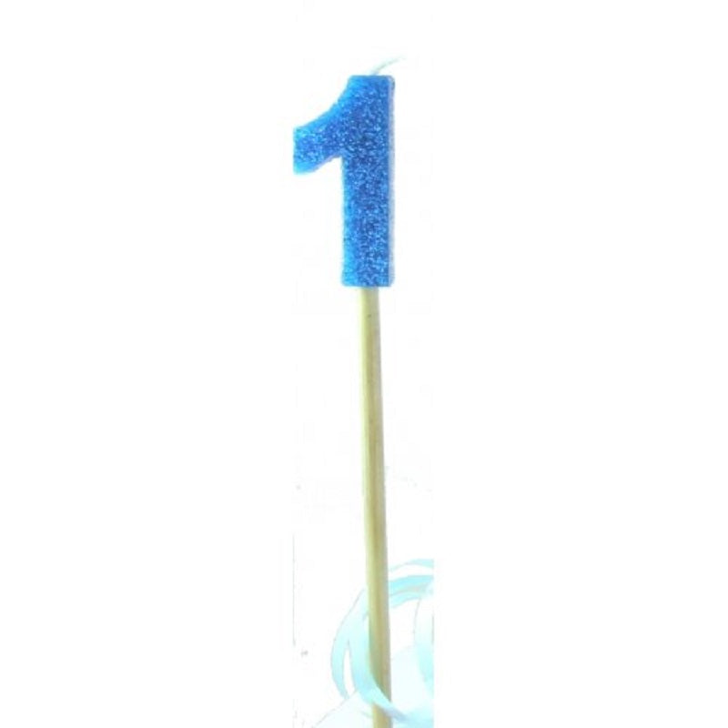 Age number candles - blue glitter - number one