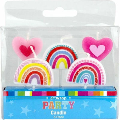 Rainbow and hearts 5 pick candle set