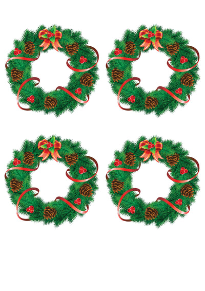 A4 Edible icing image 4x 9.5cm diameter per sheet Christmas Wreath with holly