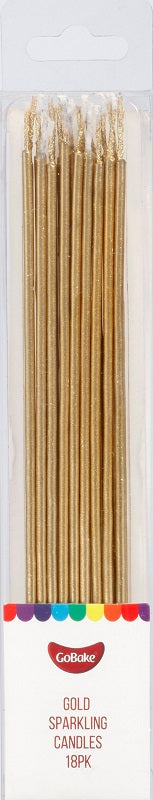 Sparkling GOLD long thin candles 17cm (18PK)