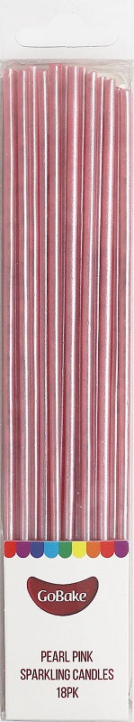Sparkling Pearl PINK long thin candles 17cm (18PK)