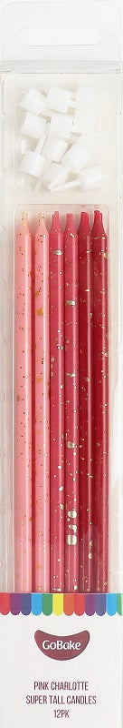 Super Tall Ombre Pink Charlotte long candles 18cm (12PK)