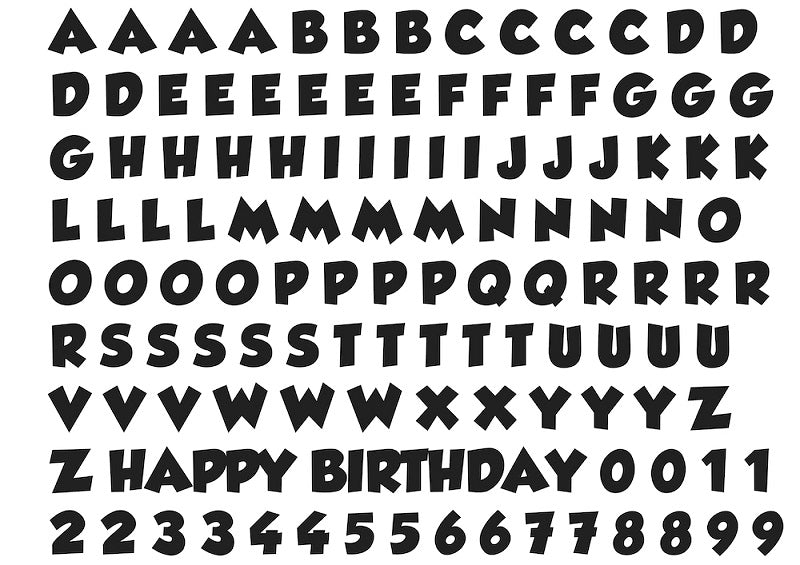 A4 edible icing image sheet Alphabet letters and numbers Black - Kiwicakes