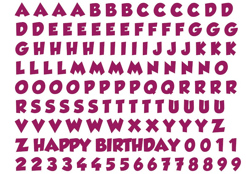 A4 edible icing image sheet Alphabet letters and numbers Mauve
