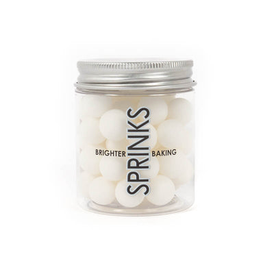 Matte white 10mm cachous sugar pearls by sprinks