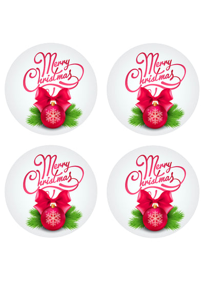 A4 Edible icing image 4x 9.5cm diameter per sheet Merry Christmas With Ornaments