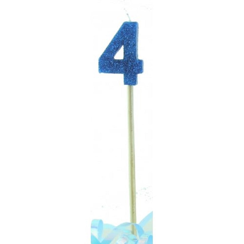 Age number candles - blue glitter - number four