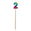 Long wooden pick candle Number 2 Metallic Rainbow