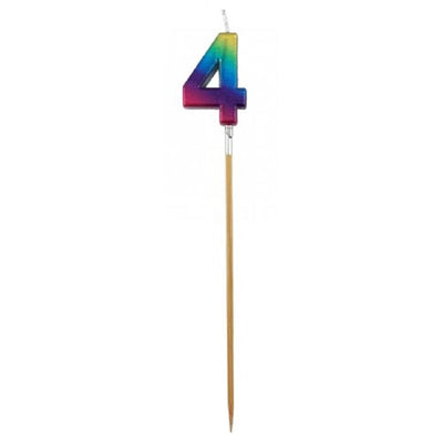 Long wooden pick candle Number 4 Metallic Rainbow