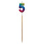 Long wooden pick candle Number 5 Metallic Rainbow