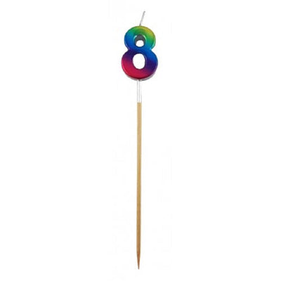 Long wooden pick candle Number 8 Metallic Rainbow