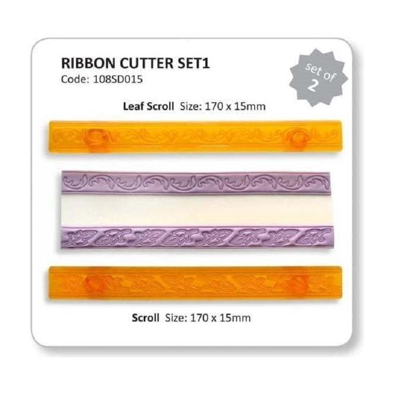 Sticky Back Ribbon Cutter Ribbon strip cutters embossed with Scrolls and leaf - Kiwicakes