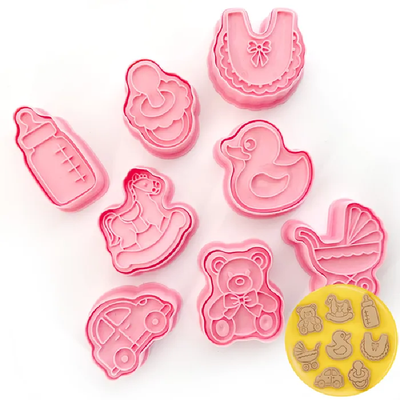 Baby cookie cutters with matching stamp embosser set of 8