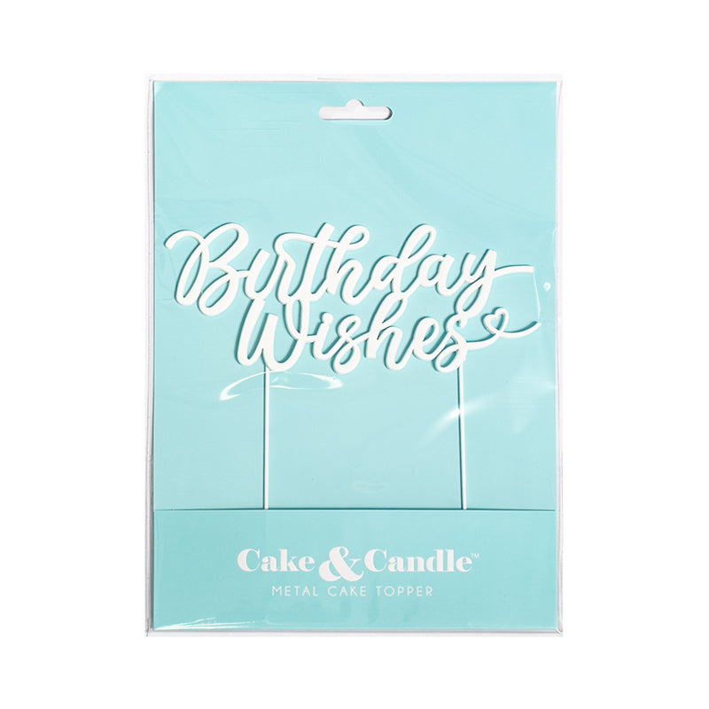 Birthday Wishes Pearl White metal cake topper