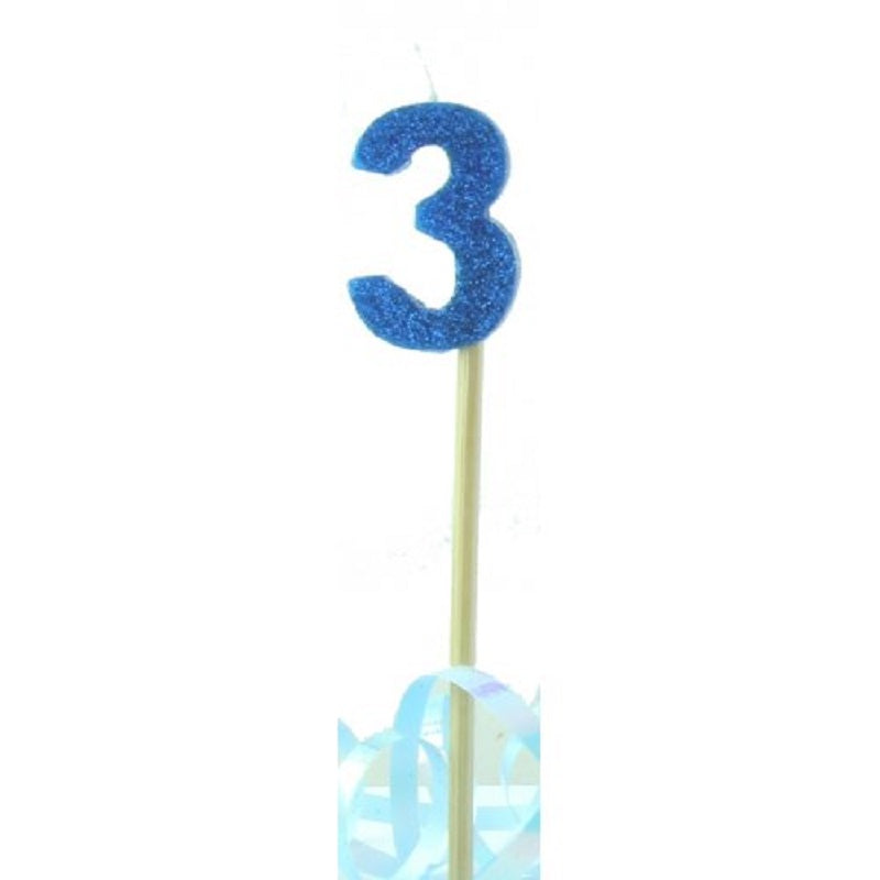 Age number candles - blue glitter - number three