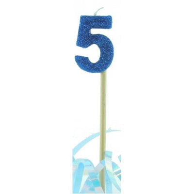 Age number candles - blue glitter - number five