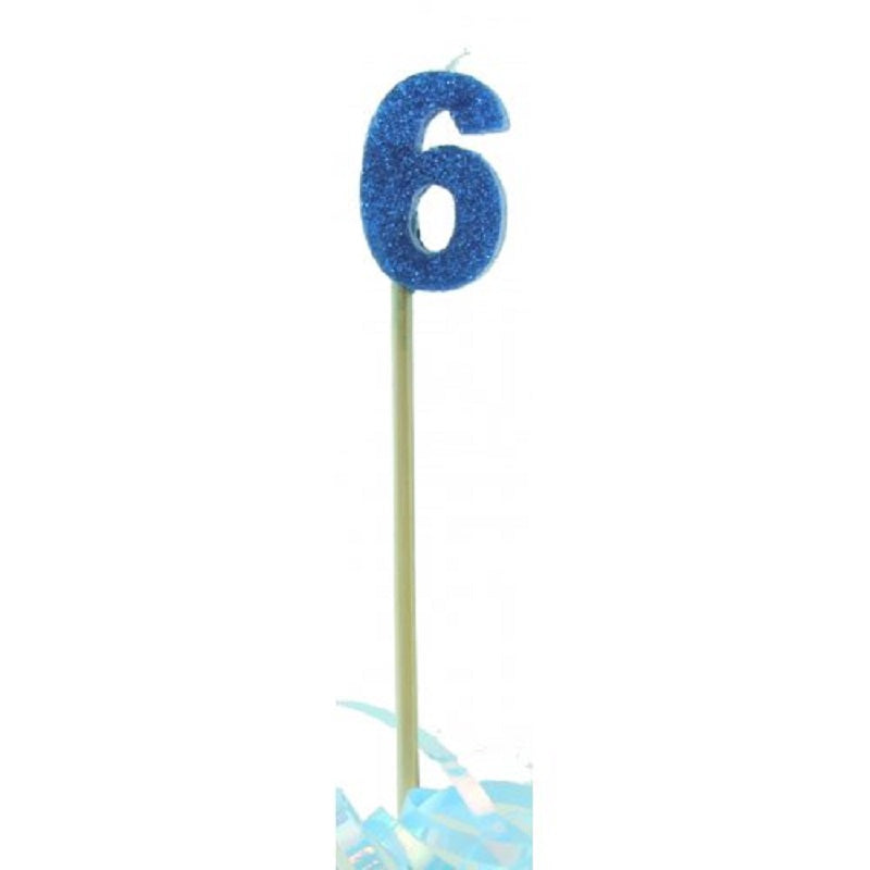 Age number candles - blue glitter - number six