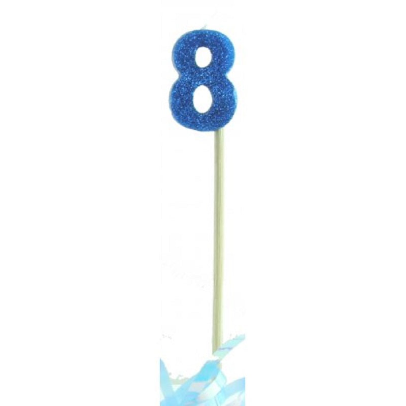 Age number candles - blue glitter - number eight