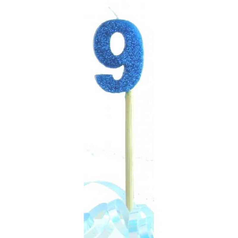 Age number candles - blue glitter - number nine