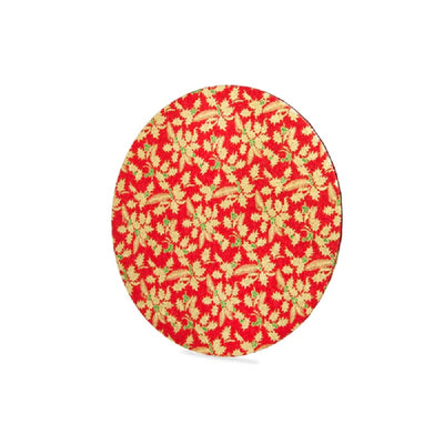 Christmas design cake board 10 inch round Red with Gold Holly