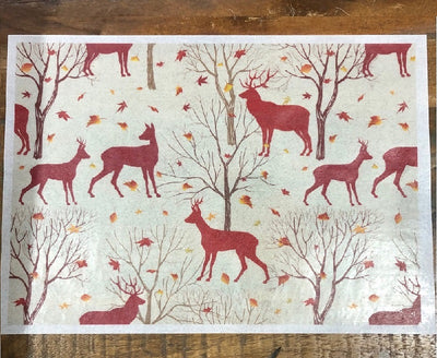 Wafer paper sheet Deer & Stags Woodland with Autumn leaves