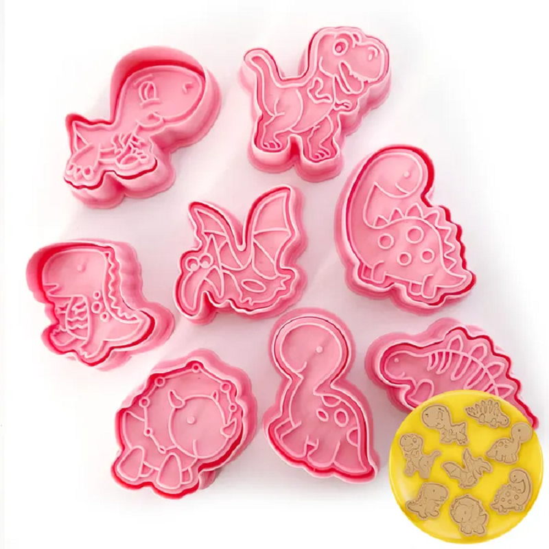 Dinosaur cookie cutters with matching stamp embosser set of 8