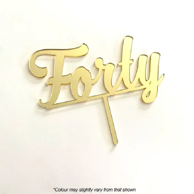 Number Forty 40 Gold Mirror Acrylic cake topper pick