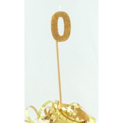 Long wooden pick candle Number 0 Gold Glitter