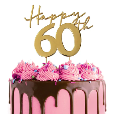 Gold METAL CAKE TOPPER Happy 60TH