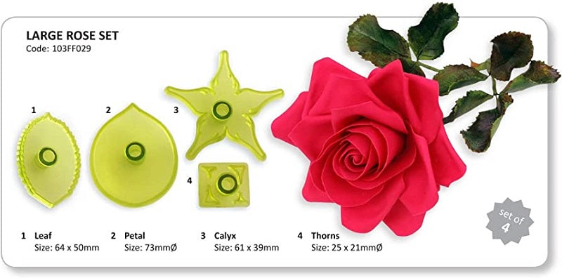 Large rose cutter set with calyx leaves and thorns by Jem - Kiwicakes