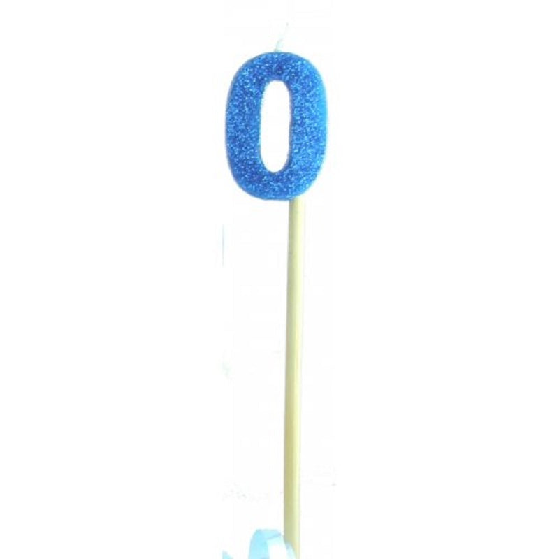 Sparkly blue age number candles with wooden picks