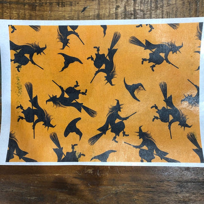 Wafer paper sheet orange & black witches